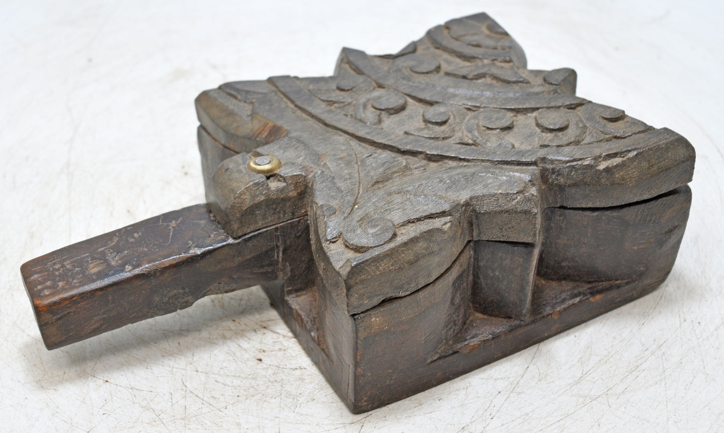 Antique Wooden Kitchenware Spice Box Original Old Hand Carved