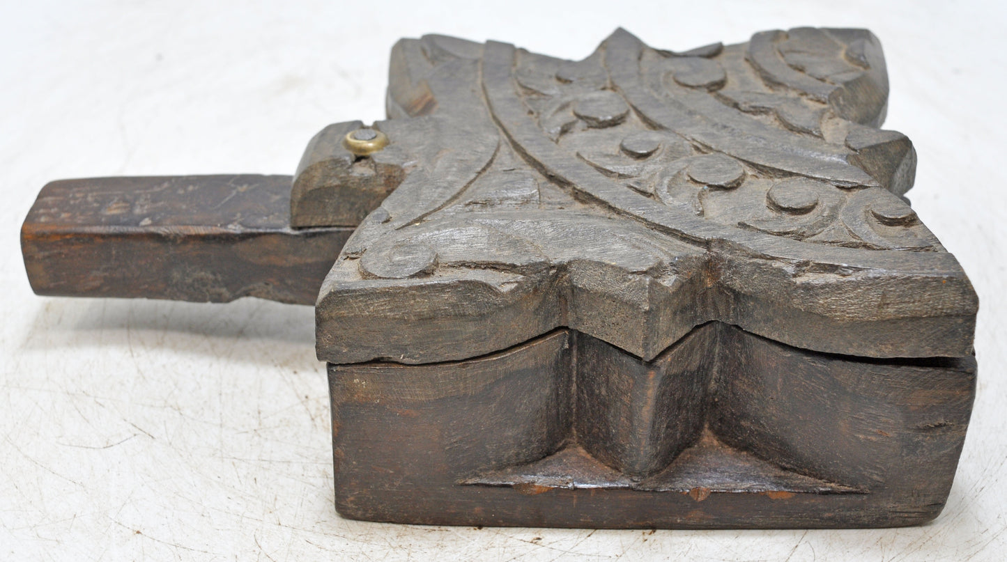 Antique Wooden Kitchenware Spice Box Original Old Hand Carved