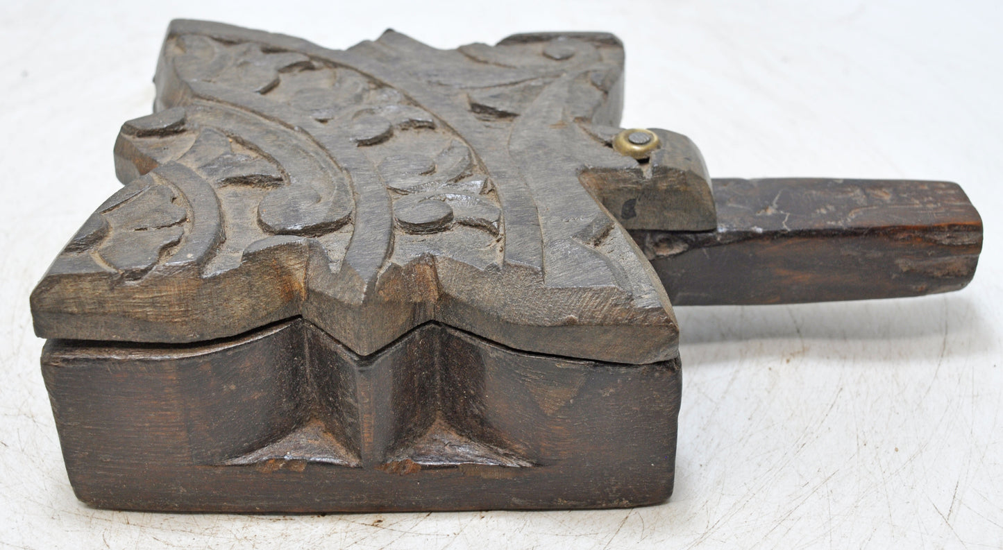 Antique Wooden Kitchenware Spice Box Original Old Hand Carved