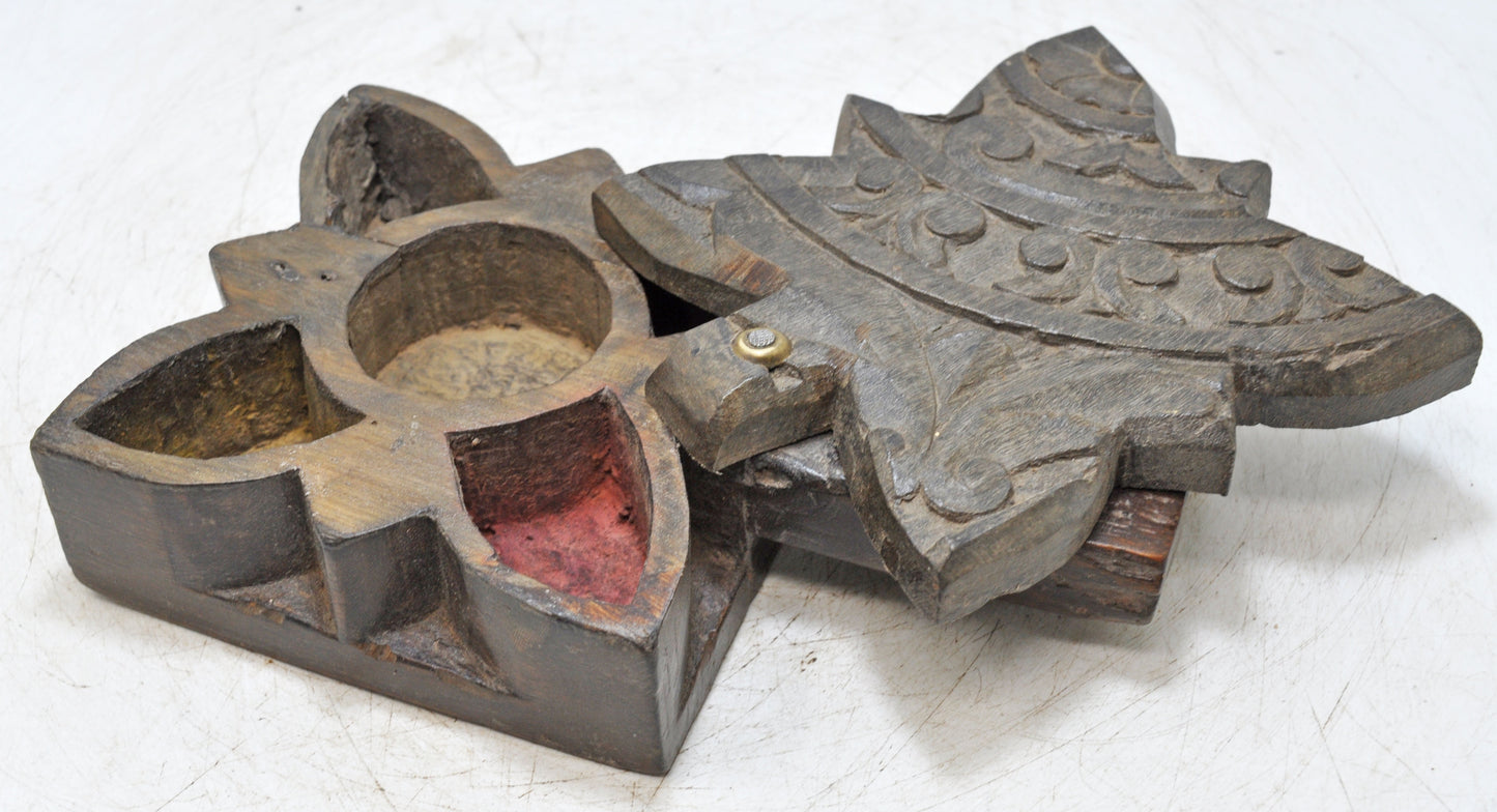 Antique Wooden Kitchenware Spice Box Original Old Hand Carved