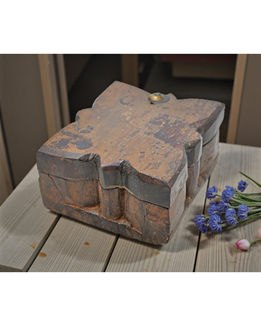 Antique Wooden Kitchenware Spice Box Original Old Hand Carved