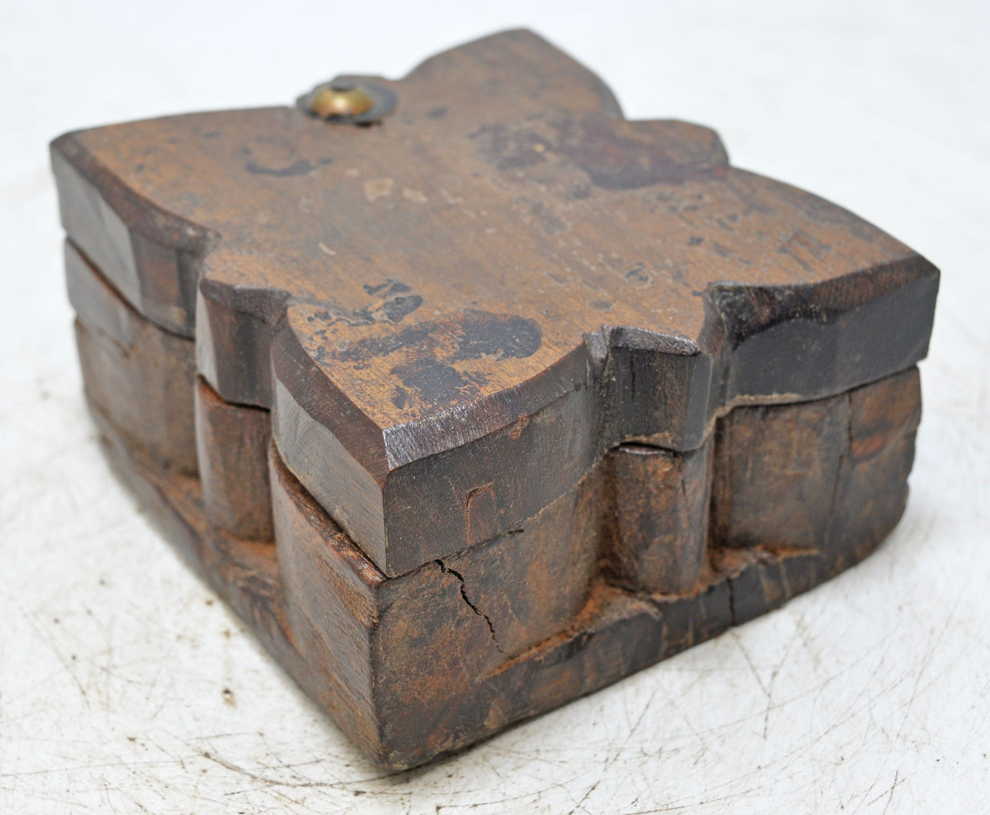 Antique Wooden Kitchenware Spice Box Original Old Hand Carved