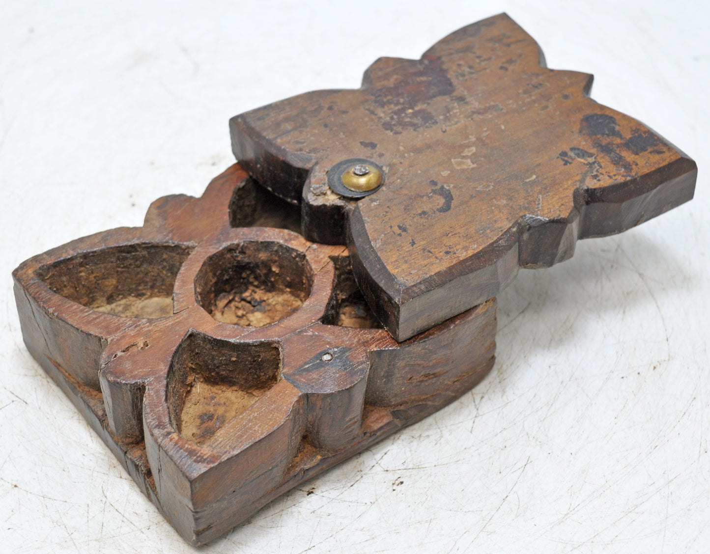 Antique Wooden Kitchenware Spice Box Original Old Hand Carved