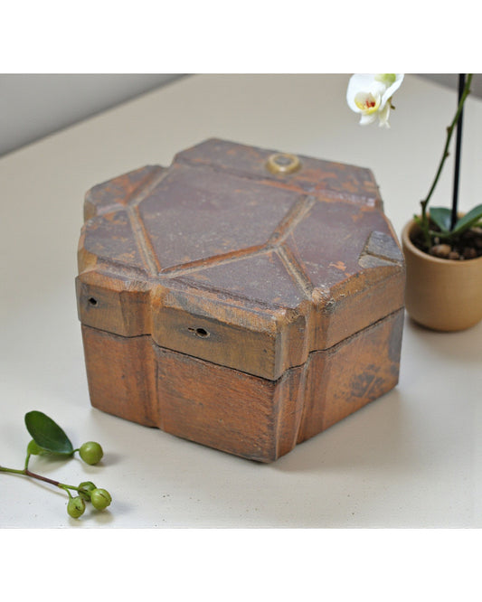 Antique Wooden Kitchenware Spice Box Original Old Hand Carved