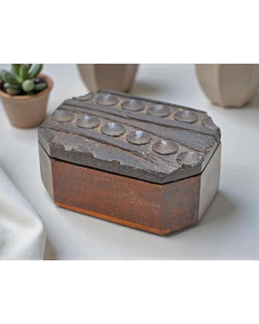 Antique Wooden Kitchenware Spice Box Original Old Hand Carved