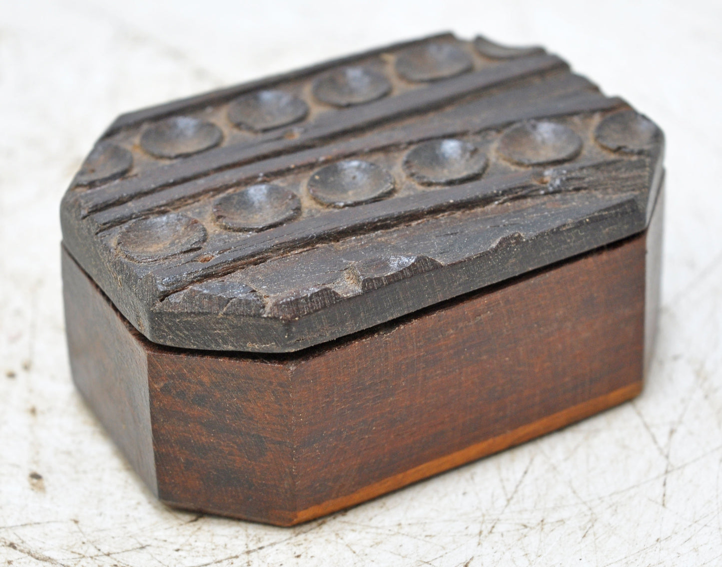 Antique Wooden Kitchenware Spice Box Original Old Hand Carved