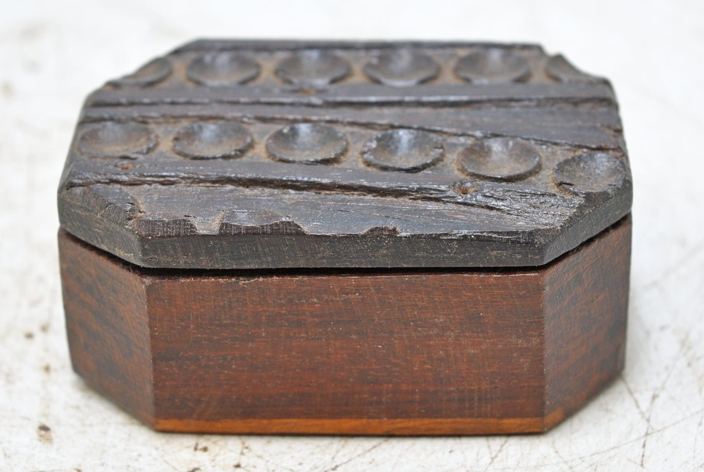 Antique Wooden Kitchenware Spice Box Original Old Hand Carved