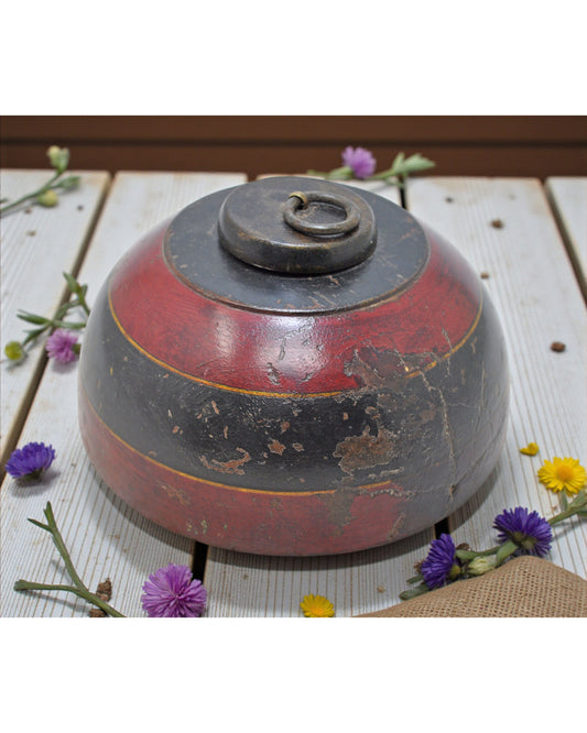 Vintage Wooden Round Tobacco Opium Box Original Old Hand Carved