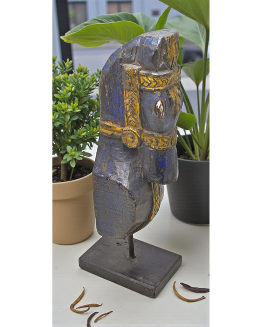 Antique Wooden Horse Head Bust Figurine Original Old Hand Carved