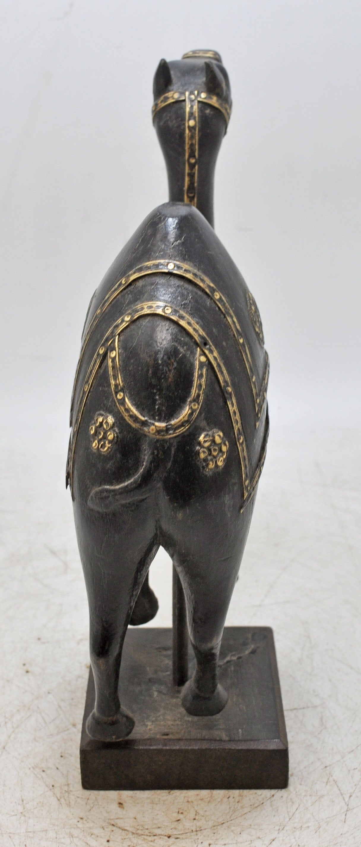 Vintage Wooden Camel Figurine on Stand Original Old Hand Carved Brass Fitted