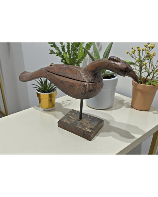 Antique Wooden Peacock Bird Figurine Spice Box Original Old Hand Carved