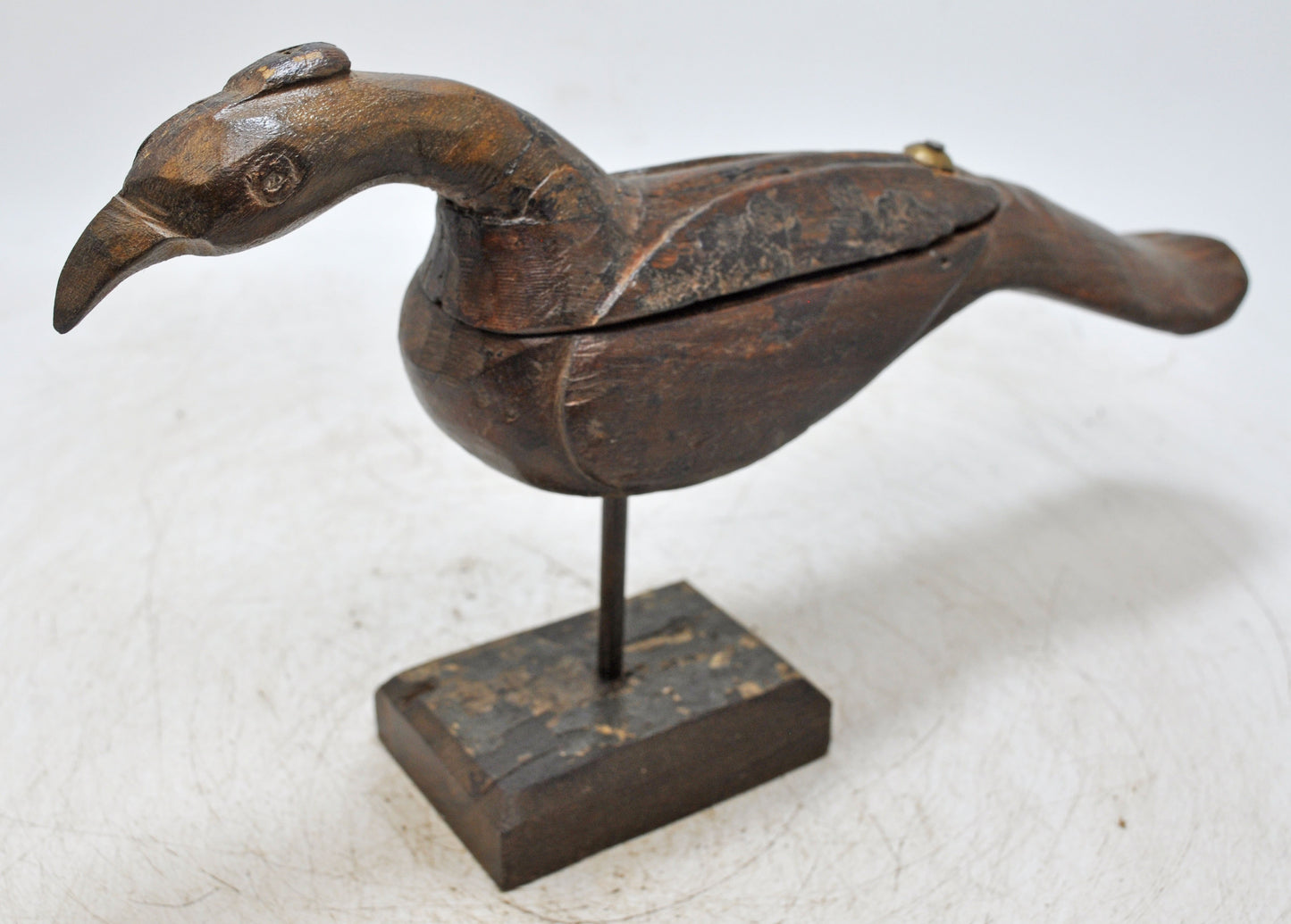 Antique Wooden Peacock Bird Figurine Spice Box Original Old Hand Carved