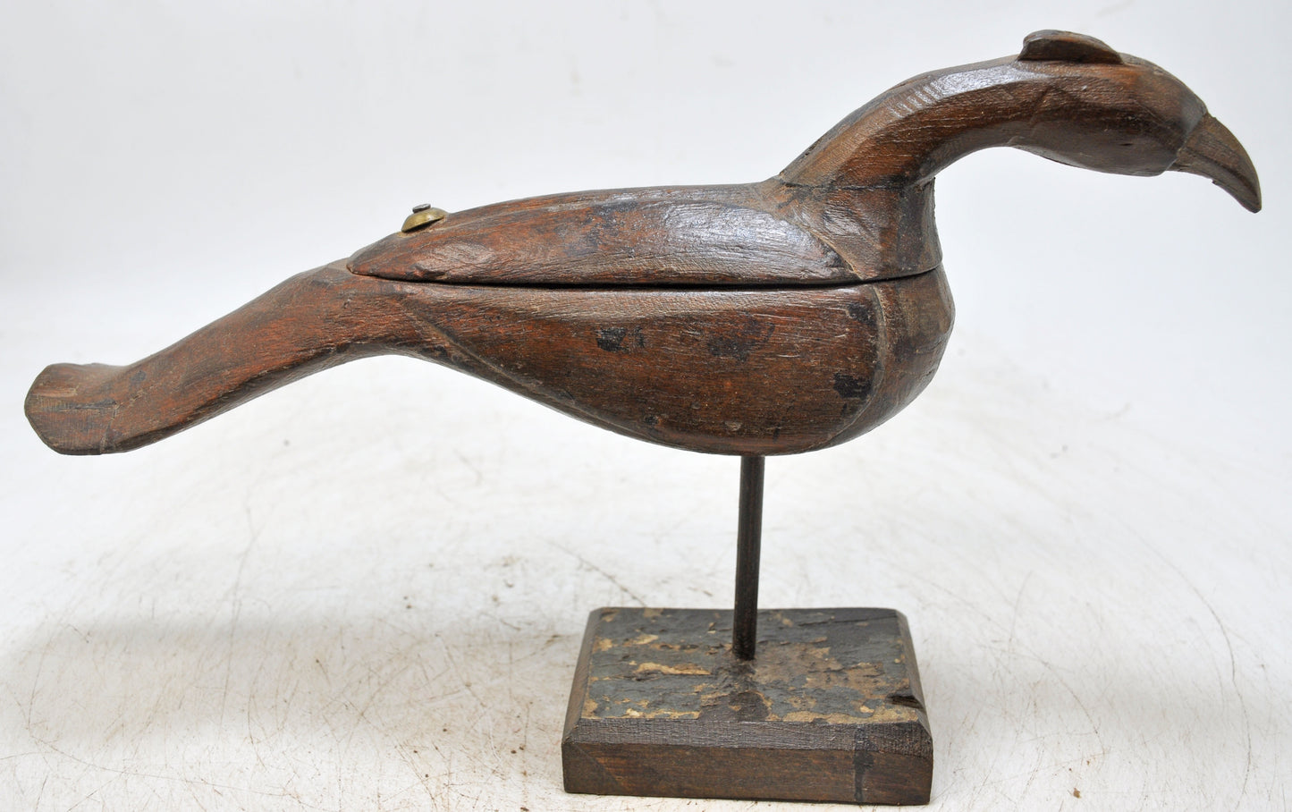 Antique Wooden Peacock Bird Figurine Spice Box Original Old Hand Carved