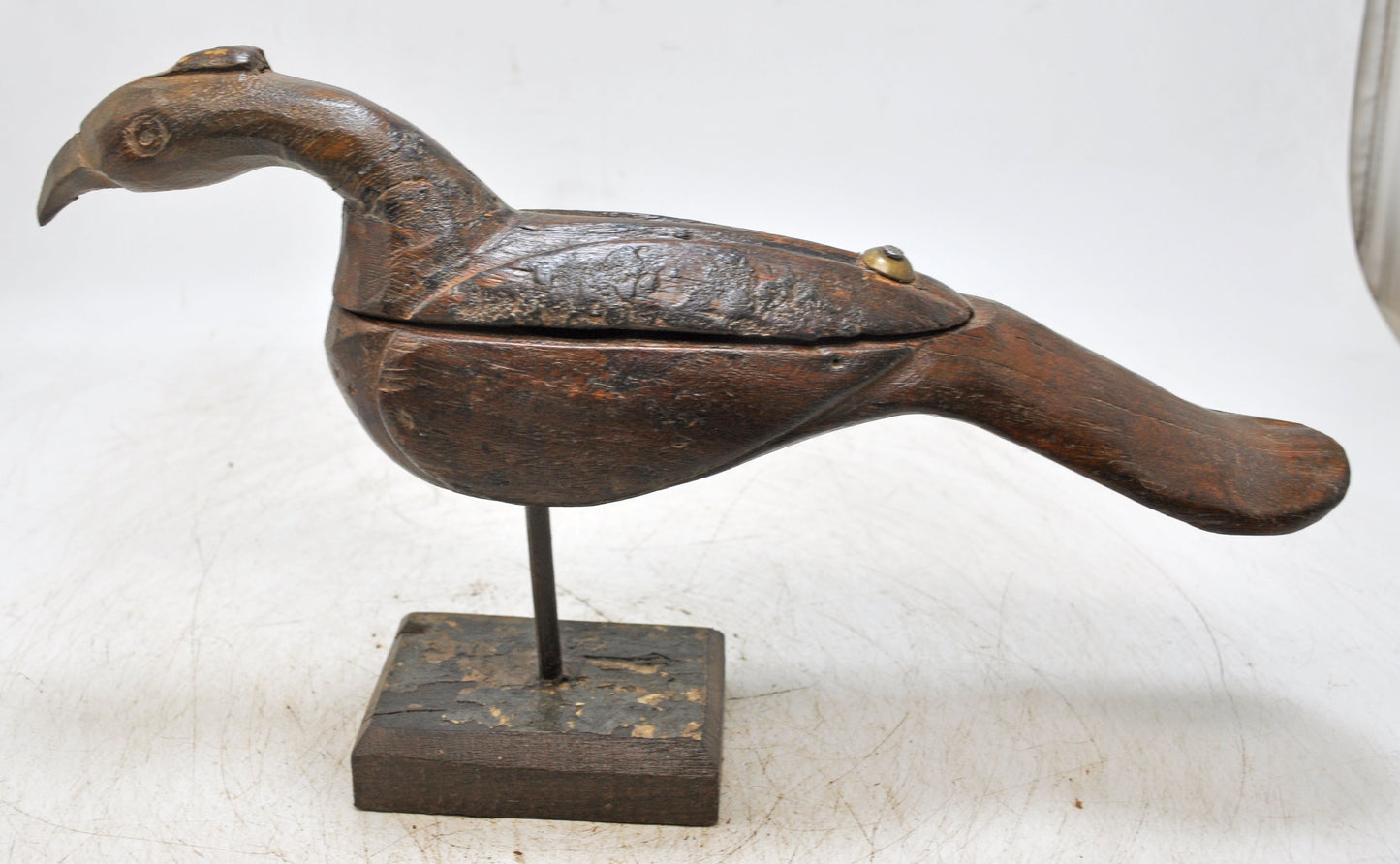 Antique Wooden Peacock Bird Figurine Spice Box Original Old Hand Carved