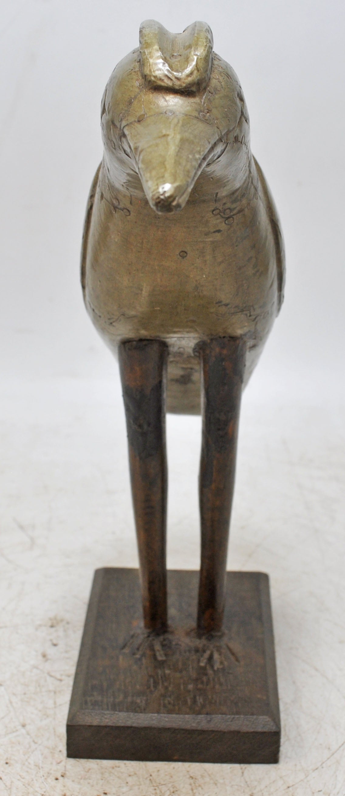 Vintage Wooden Bird Figurine Original Old Hand Carved Brass Fitted