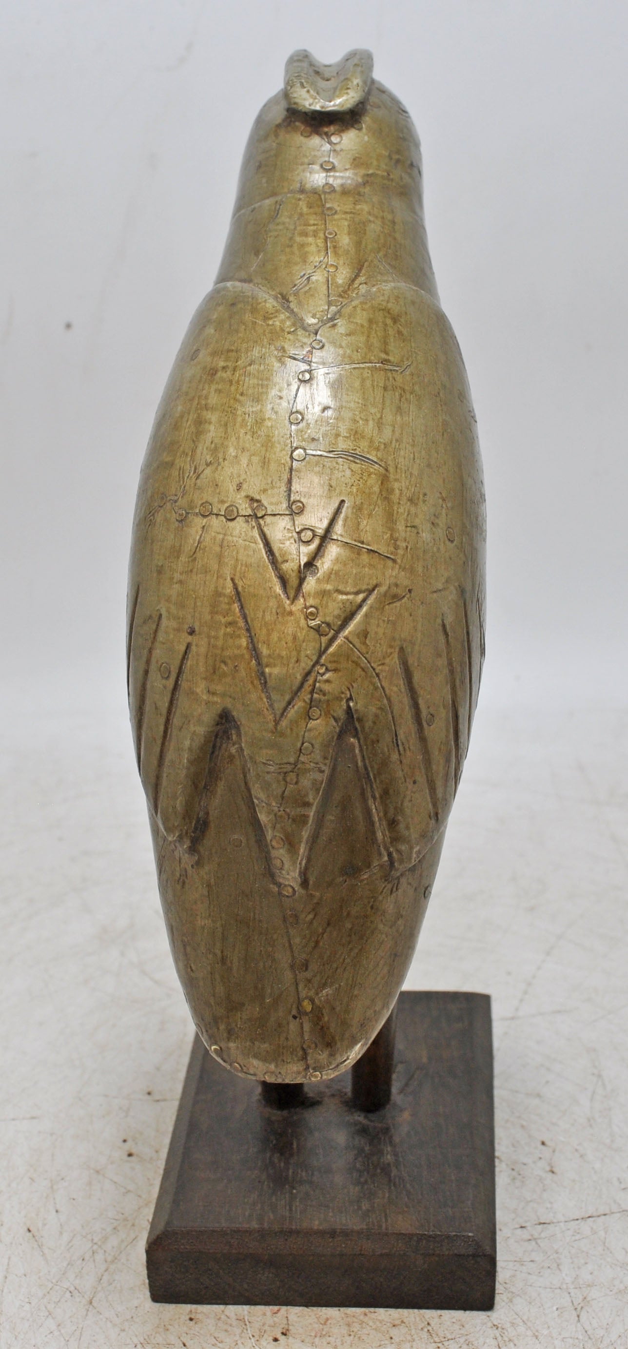 Vintage Wooden Bird Figurine Original Old Hand Carved Brass Fitted