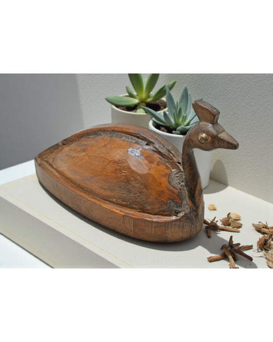 Vintage Wooden Peacock Bird Figurine Original Old Hand Carved