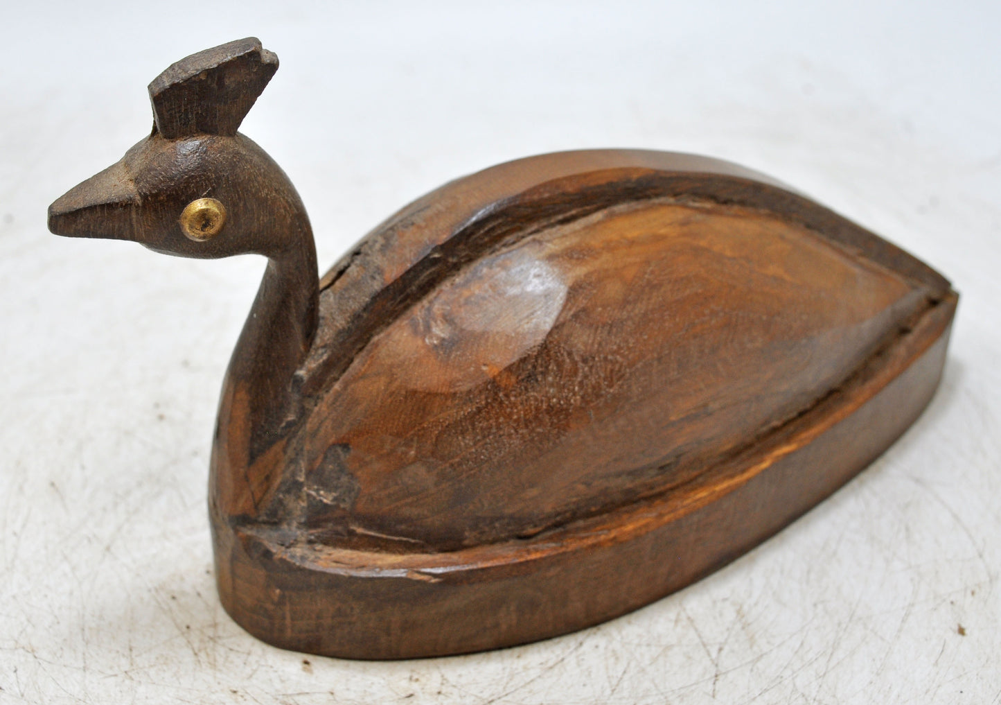 Vintage Wooden Peacock Bird Figurine Original Old Hand Carved