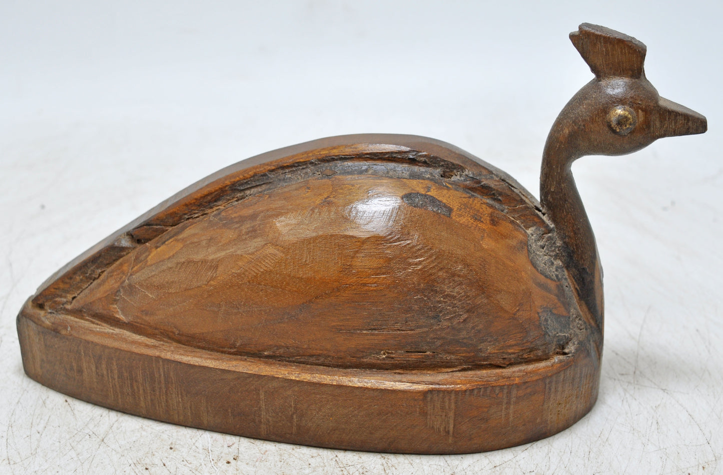 Vintage Wooden Peacock Bird Figurine Original Old Hand Carved
