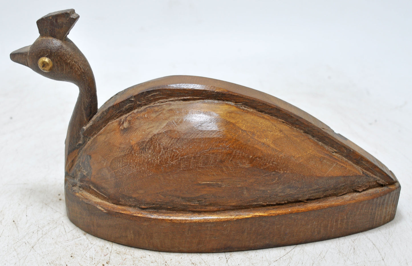 Vintage Wooden Peacock Bird Figurine Original Old Hand Carved