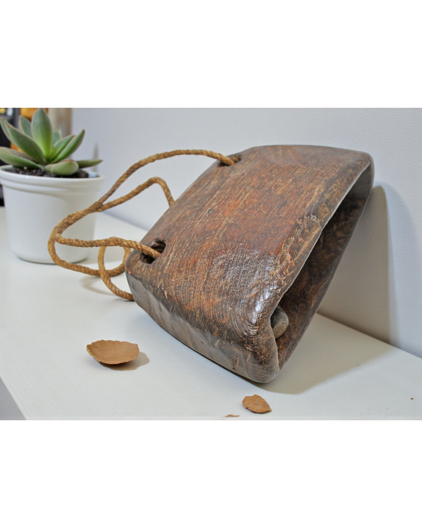 Antique Wooden Animals Cow Bell Original Old Hand Carved