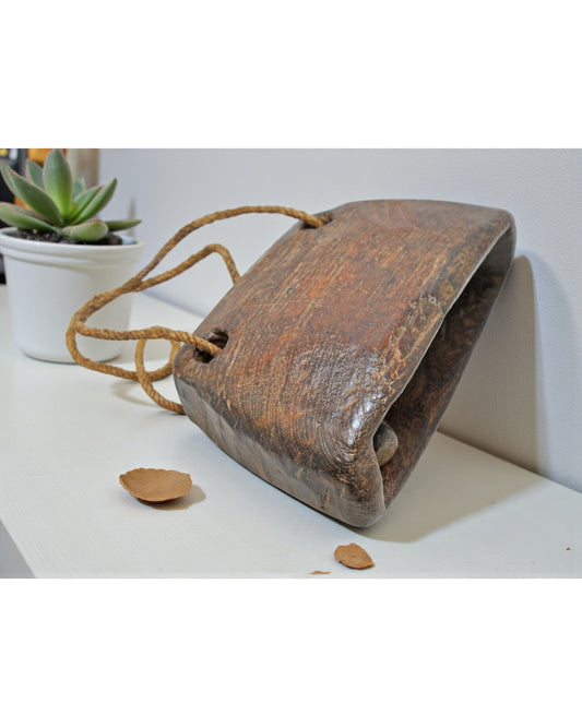 Antique Wooden Animals Cow Bell Original Old Hand Carved