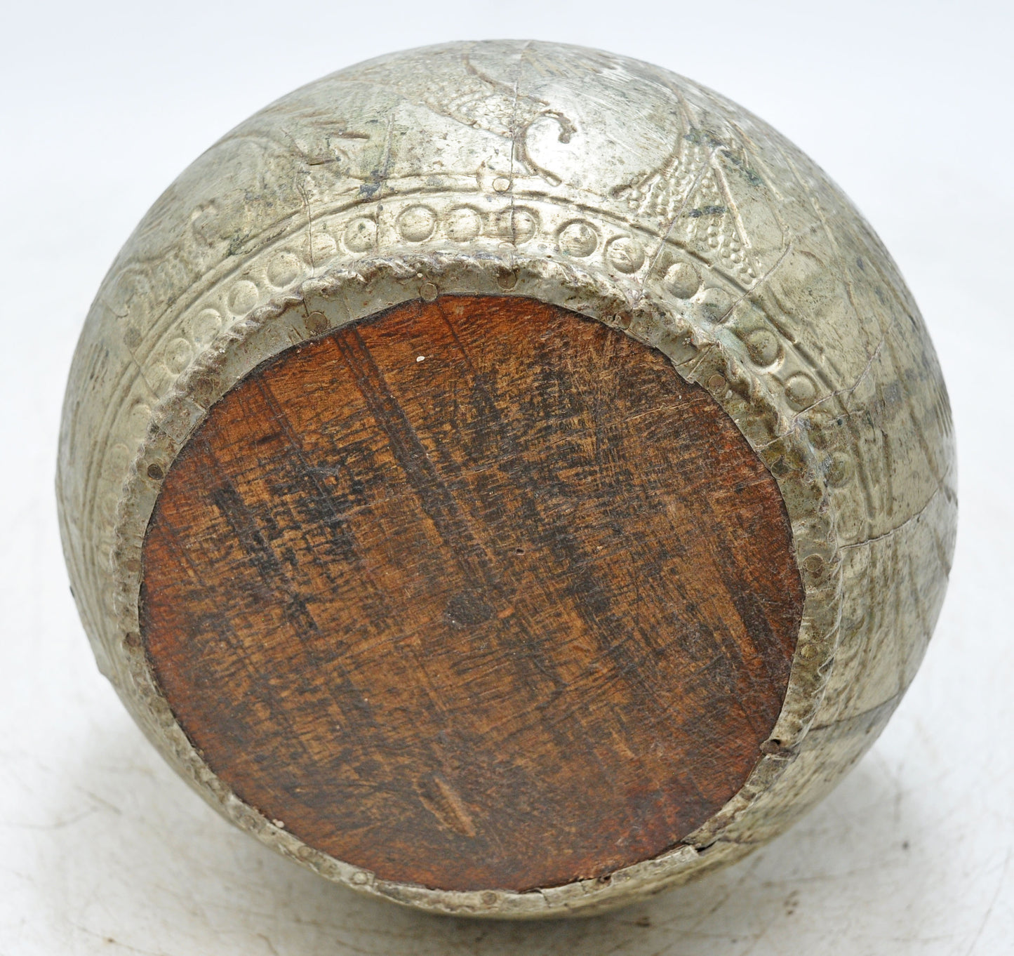 Antique Wooden Water Drinking Lota Pot Original Old Hand Carved White Metal Fitted