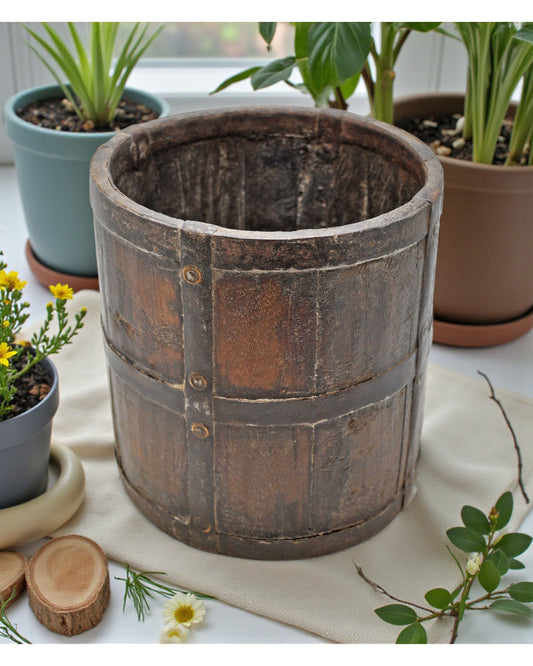 Vintage Wooden Grain Measurement Paili Pot Original Old Hand Crafted