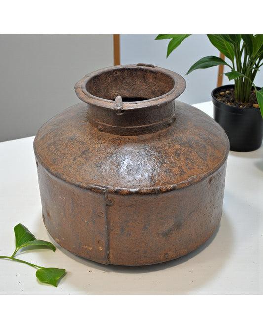 Antique Iron Round Water Matka Pot Original Old Hand Crafted