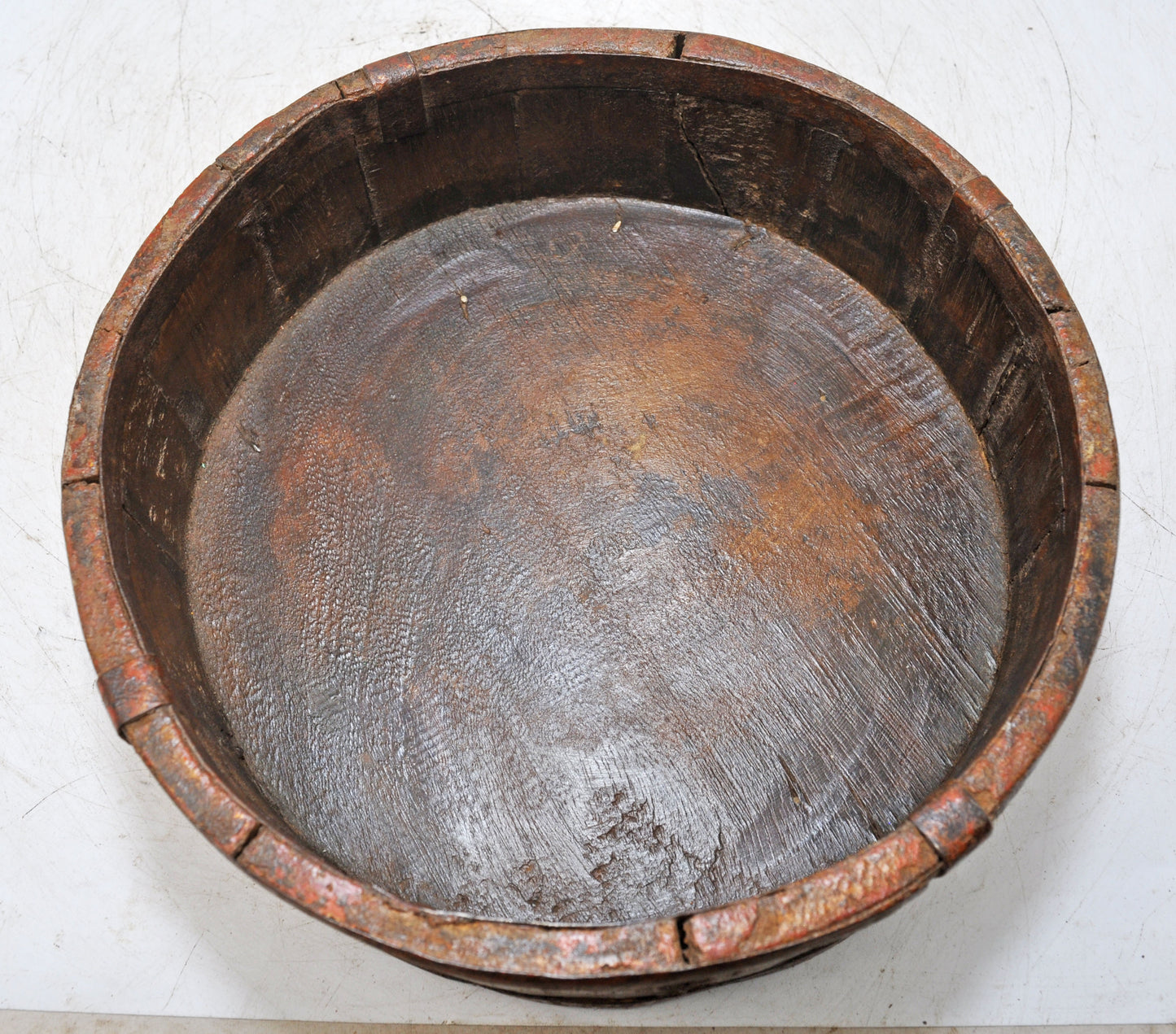 Vintage Wooden Round Basket Original Old Hand Crafted Painted