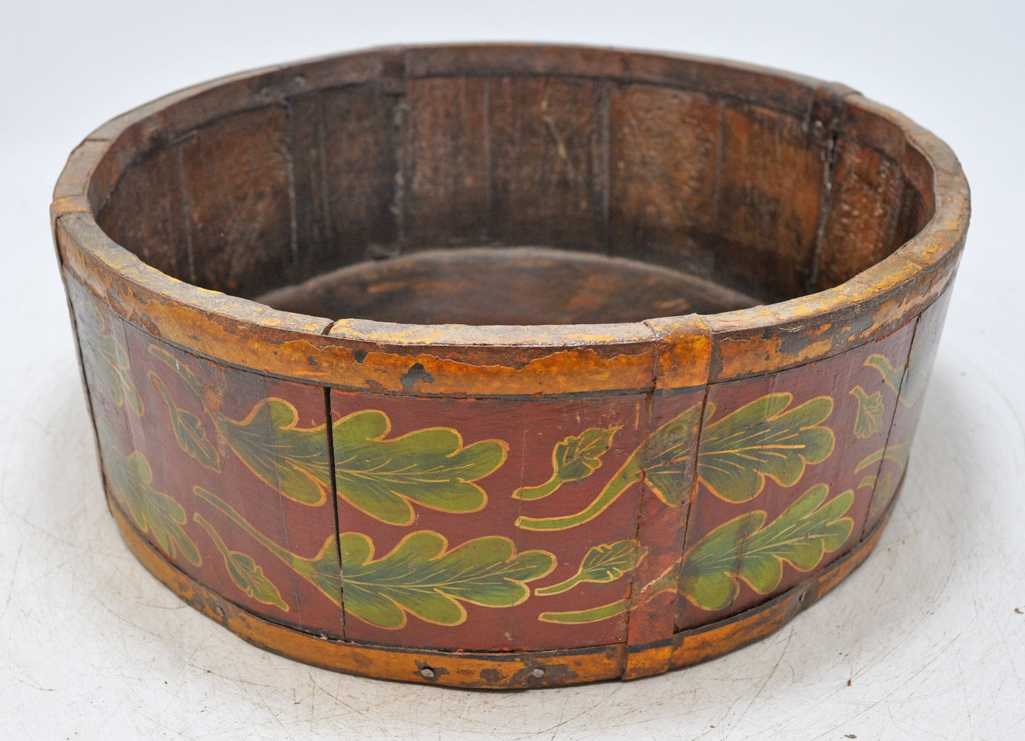 Vintage Wooden Round Basket Original Old Hand Crafted Painted