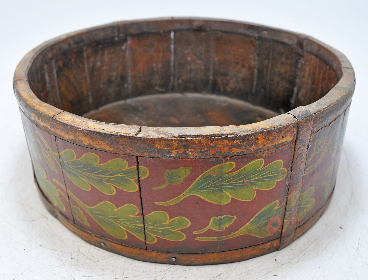 Vintage Wooden Round Basket Original Old Hand Crafted Painted