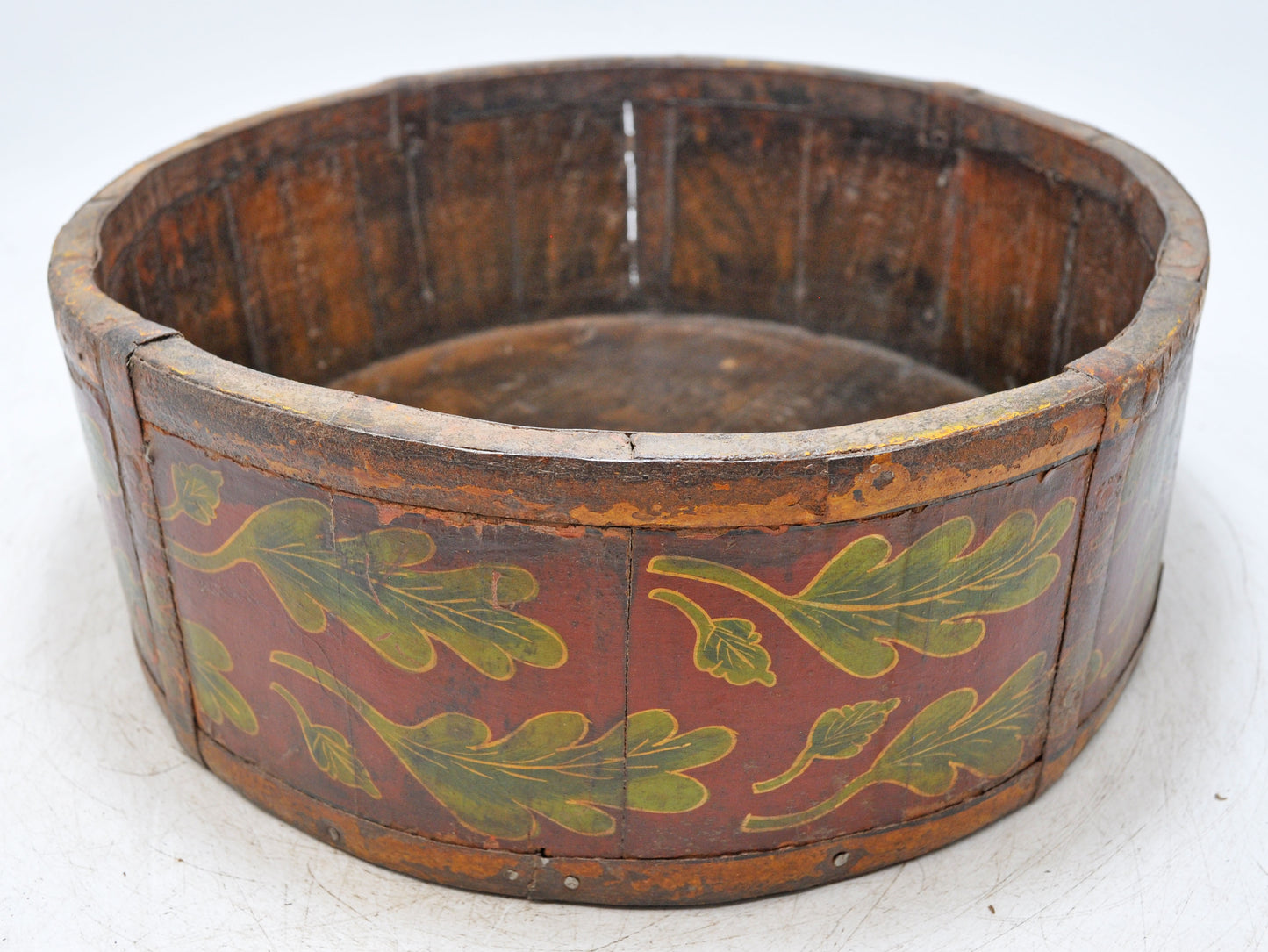 Vintage Wooden Round Basket Original Old Hand Crafted Painted