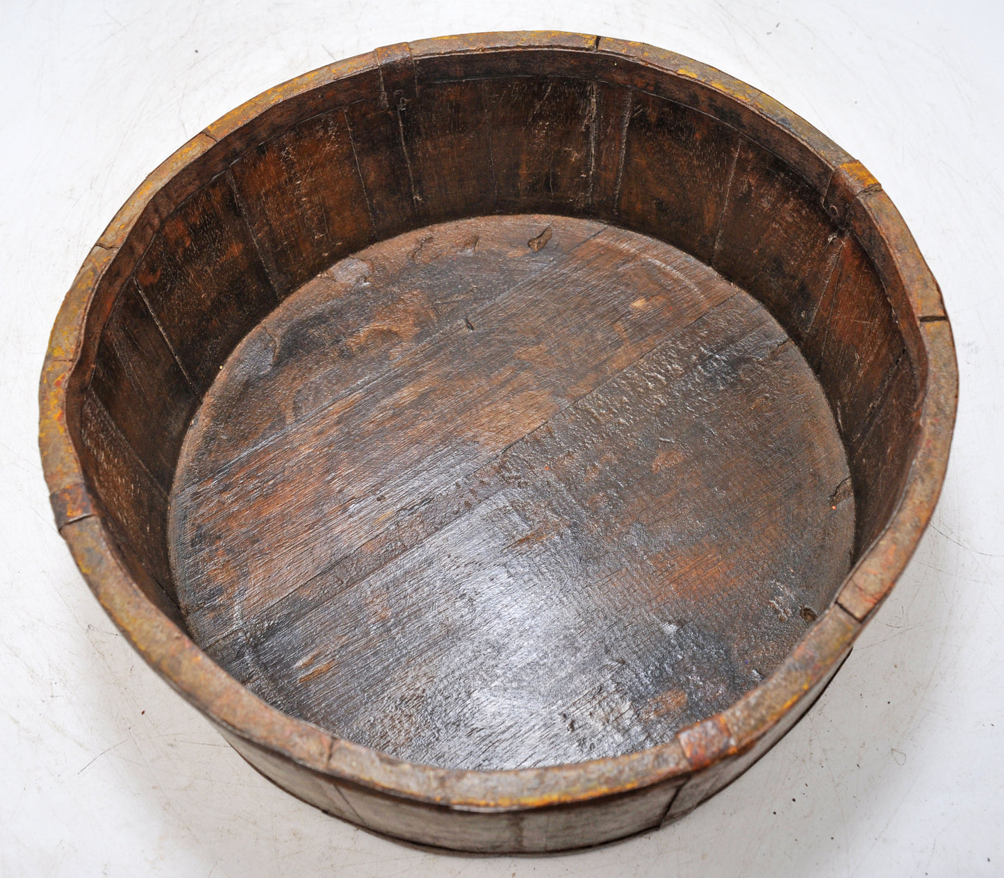 Vintage Wooden Round Basket Original Old Hand Crafted Painted