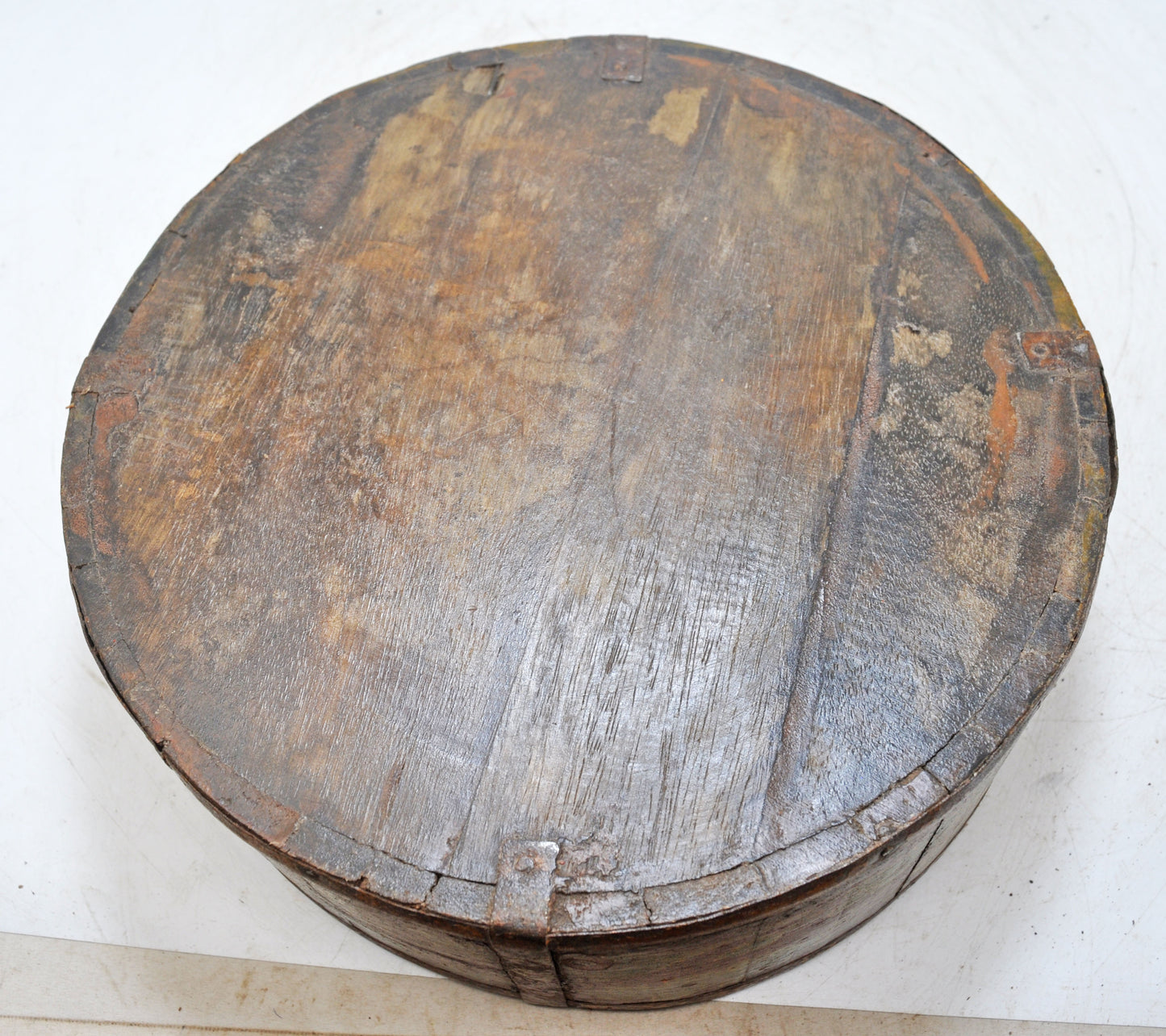 Vintage Wooden Round Basket Original Old Hand Crafted Painted