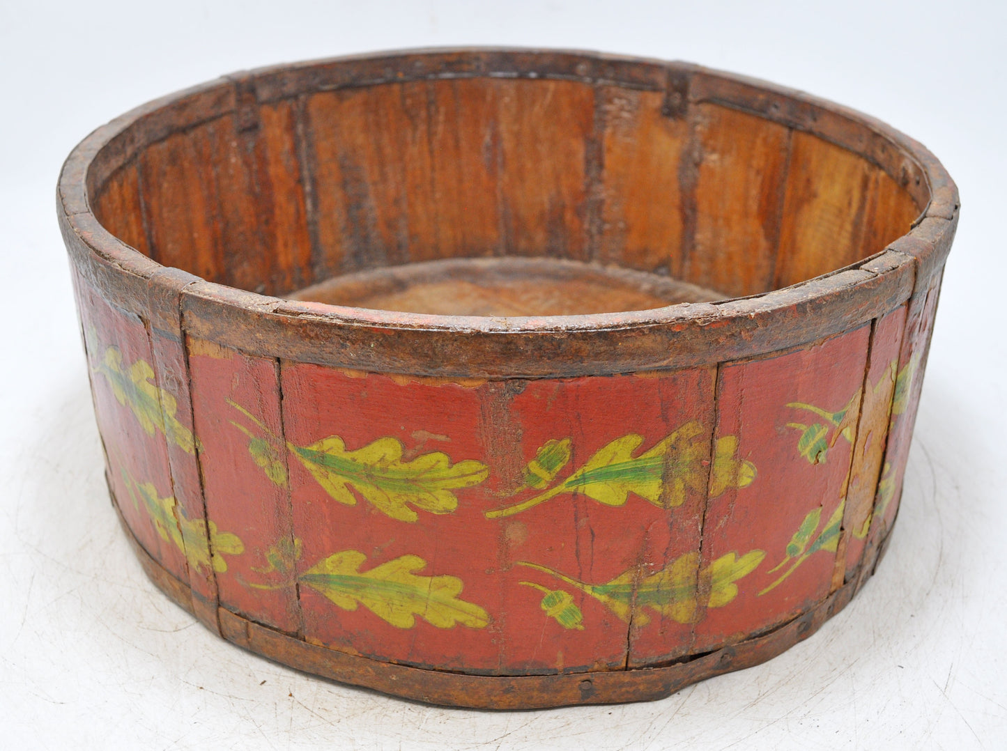 Vintage Wooden Round Basket Original Old Hand Crafted Painted