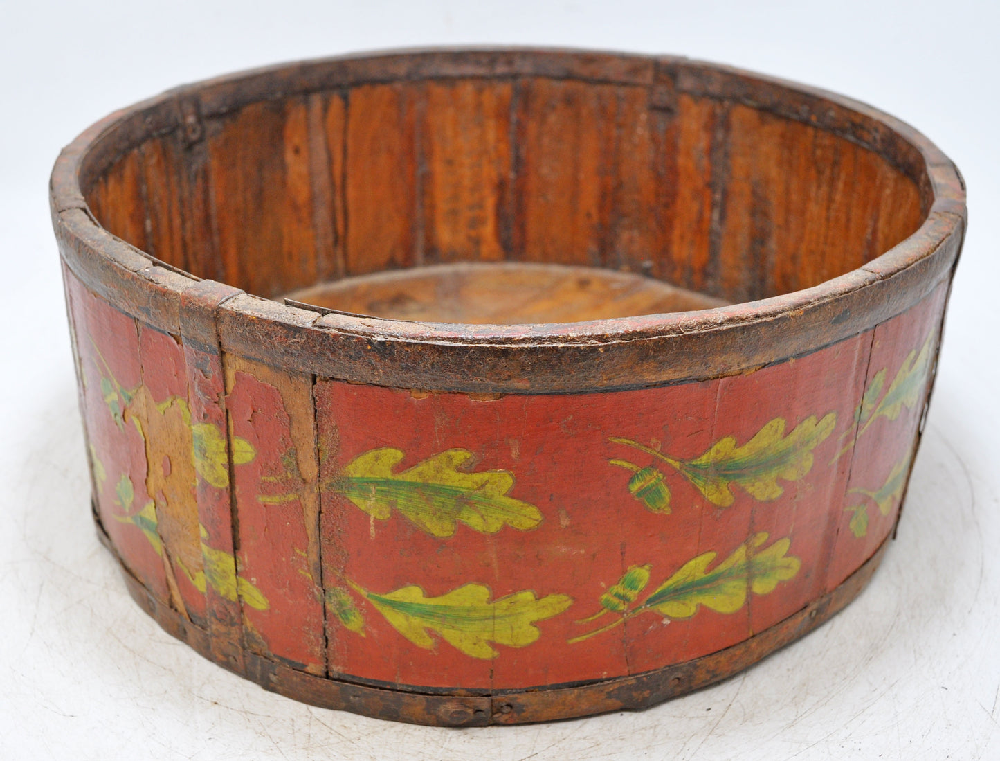 Vintage Wooden Round Basket Original Old Hand Crafted Painted