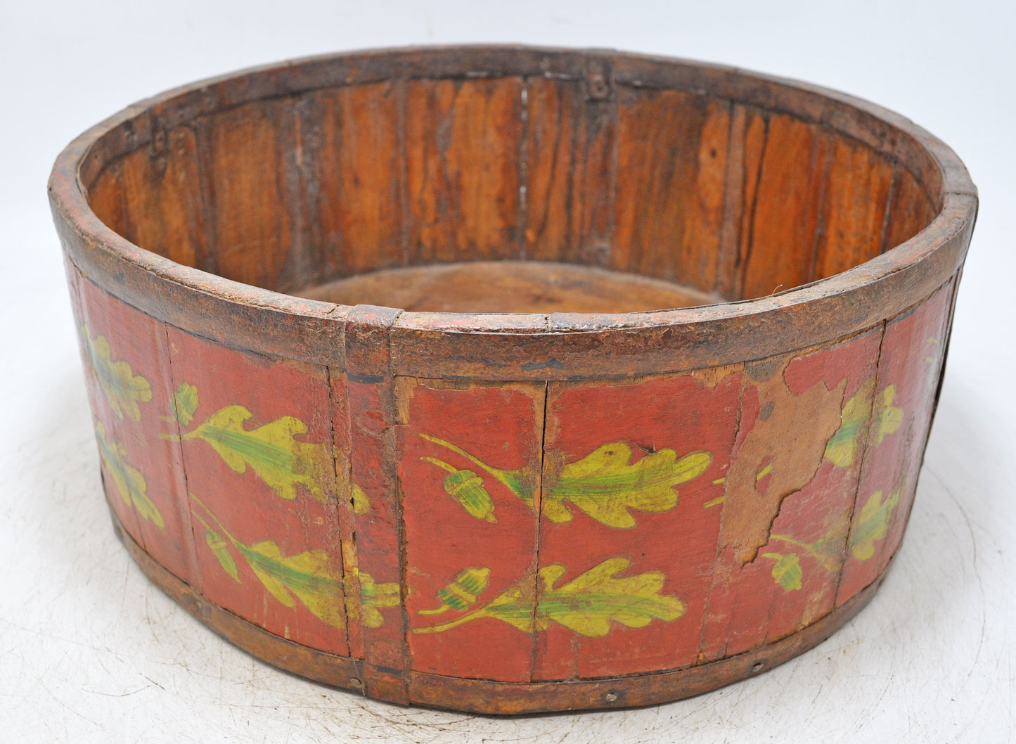 Vintage Wooden Round Basket Original Old Hand Crafted Painted
