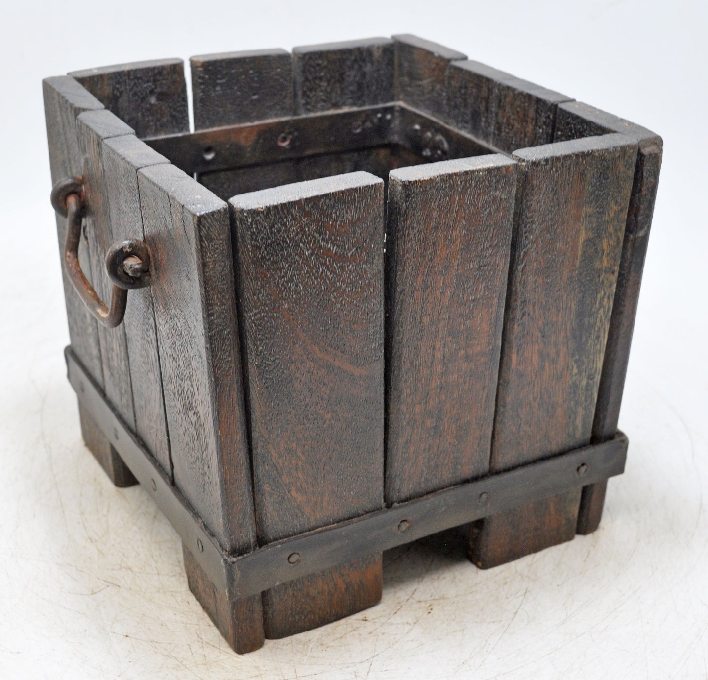 Vintage Wooden Square Basket Original Old Hand Crafted