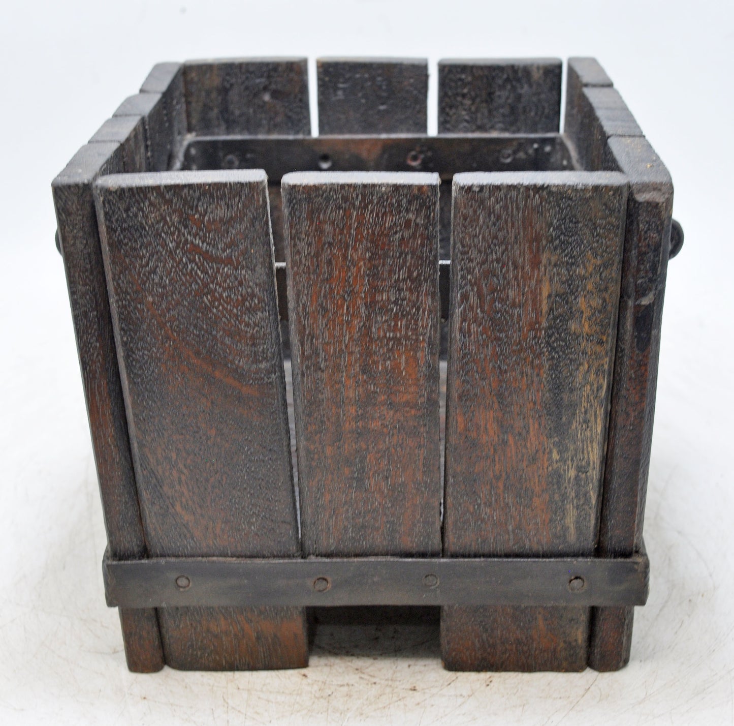 Vintage Wooden Square Basket Original Old Hand Crafted