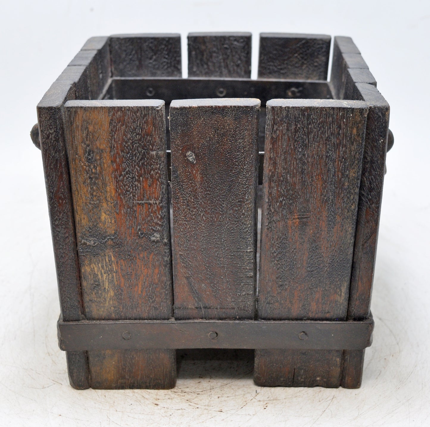 Vintage Wooden Square Basket Original Old Hand Crafted