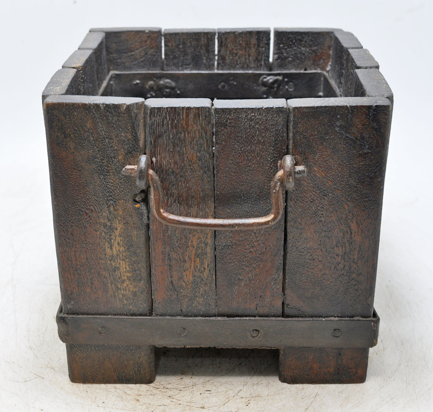 Vintage Wooden Square Basket Original Old Hand Crafted