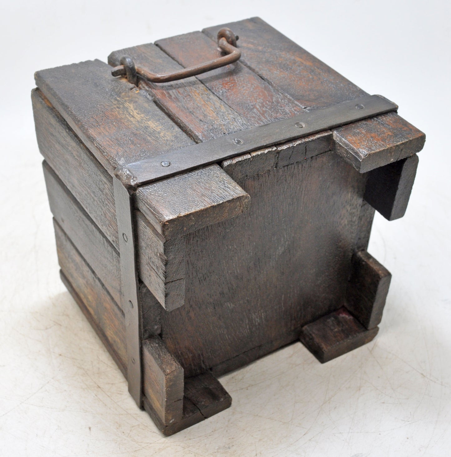 Vintage Wooden Square Basket Original Old Hand Crafted