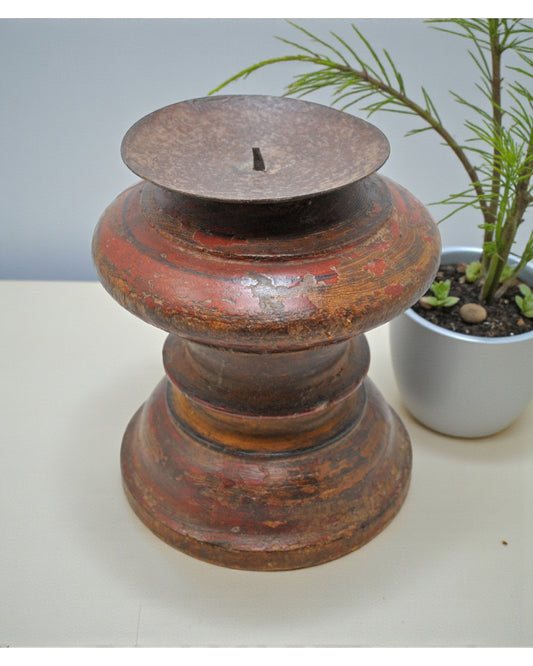 Antique Wooden Paga Candle Holder Stand Original Old Hand Carved Painted