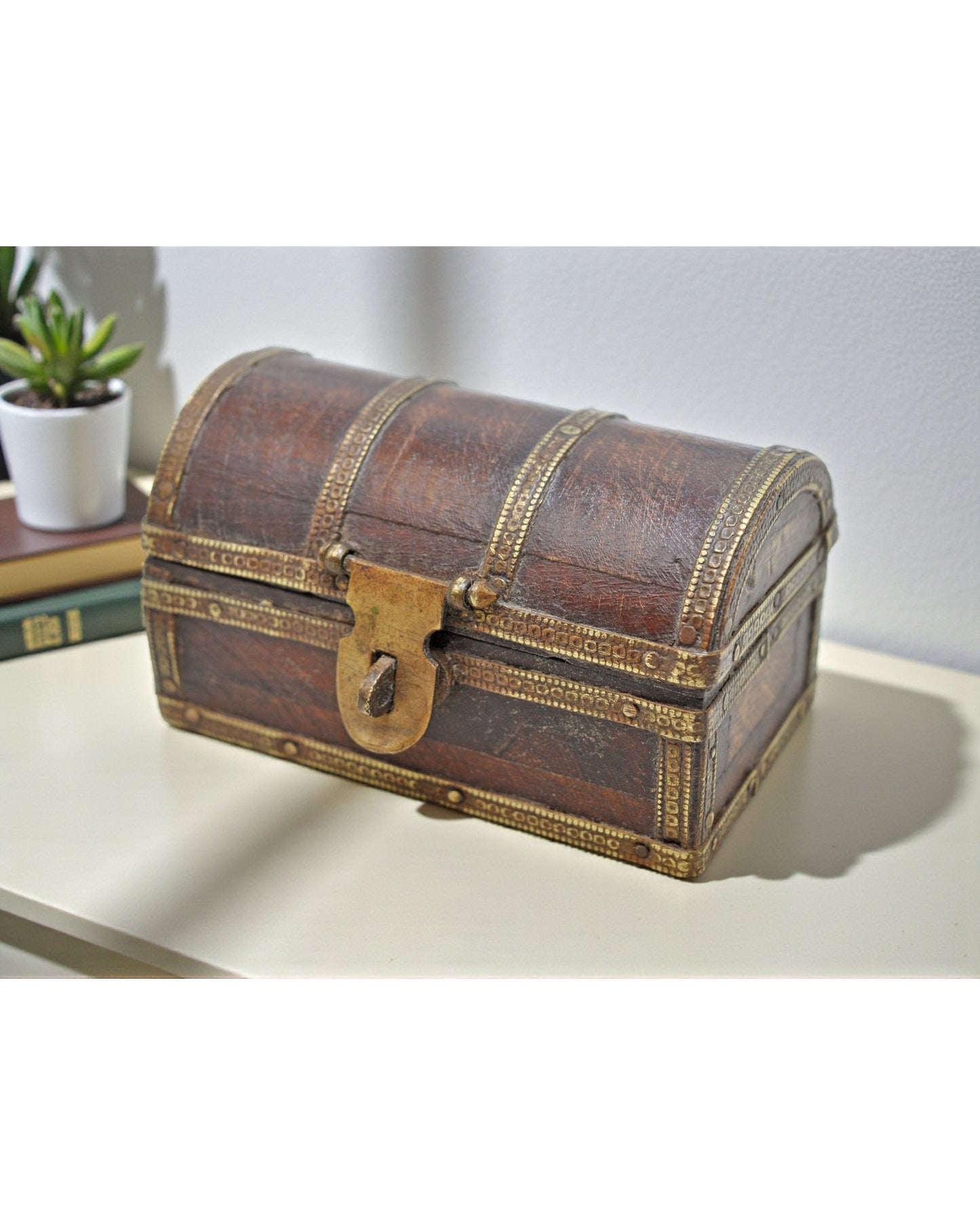 Vintage Wooden Small Storage Box Original Old Hand Crafted Brass Fitted