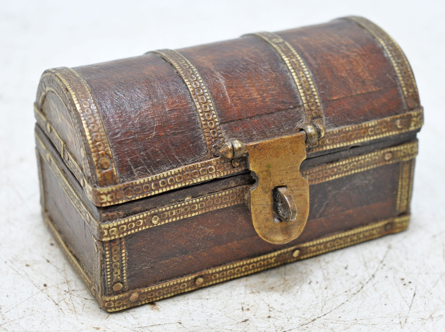 Vintage Wooden Small Storage Box Original Old Hand Crafted Brass Fitted