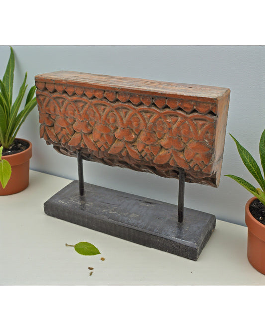 Antique Wooden Floral Carving Panel Plaque on Stand Original Old Hand Carved