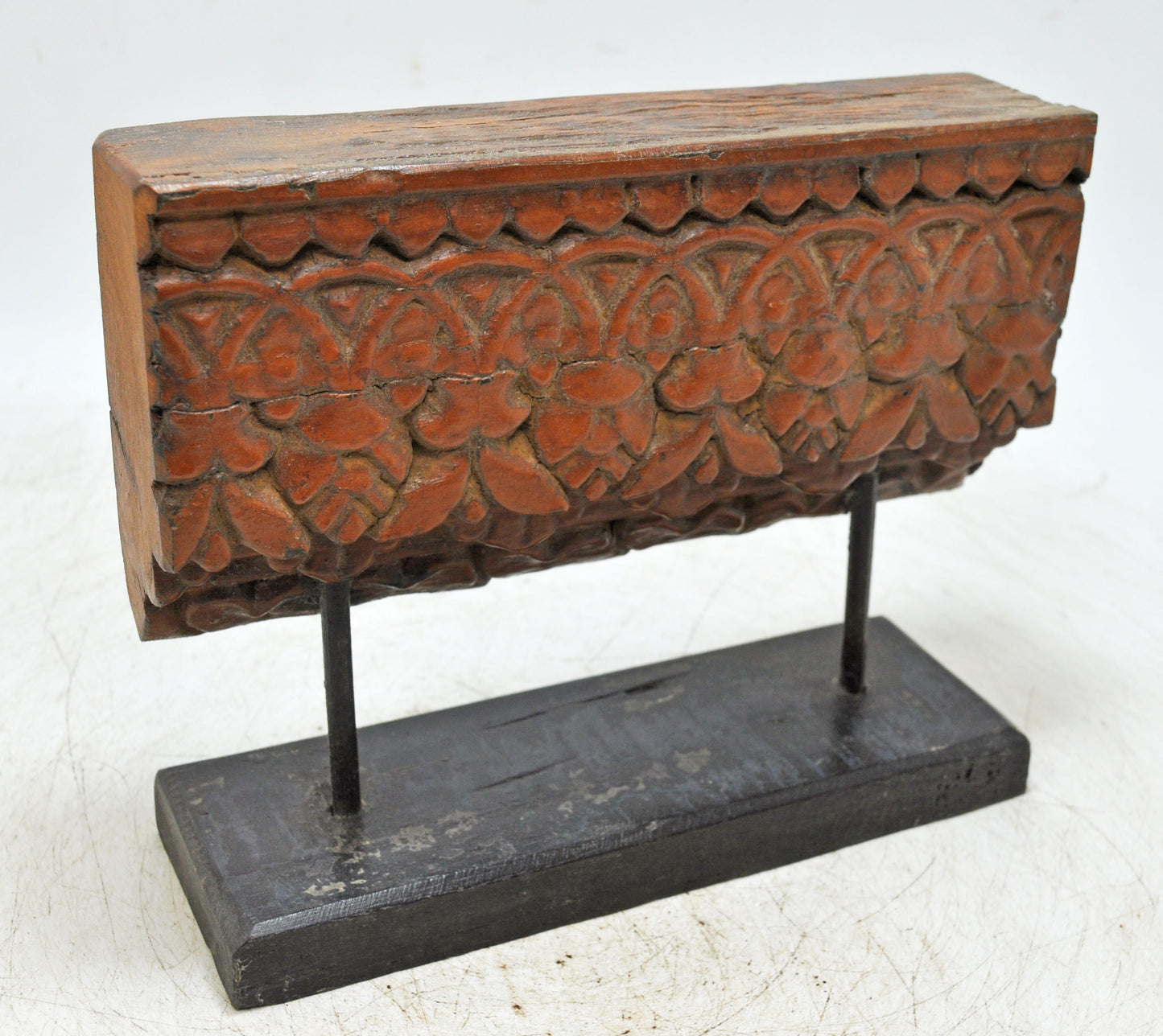 Antique Wooden Floral Carving Panel Plaque on Stand Original Old Hand Carved