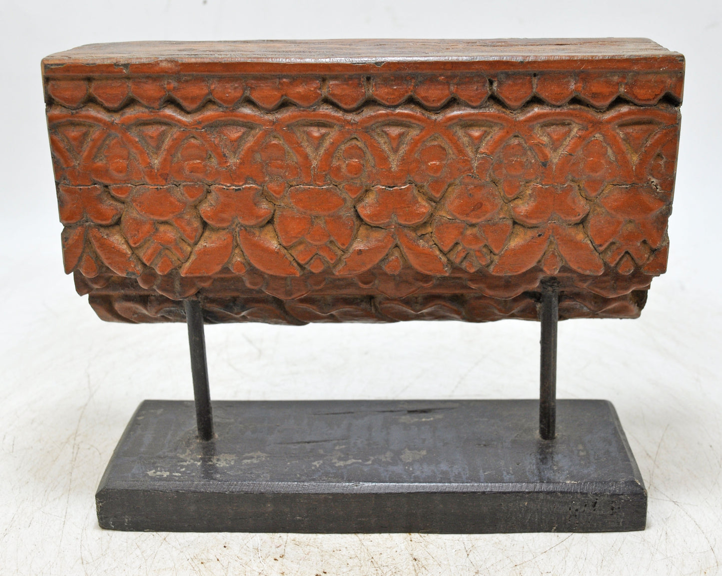 Antique Wooden Floral Carving Panel Plaque on Stand Original Old Hand Carved