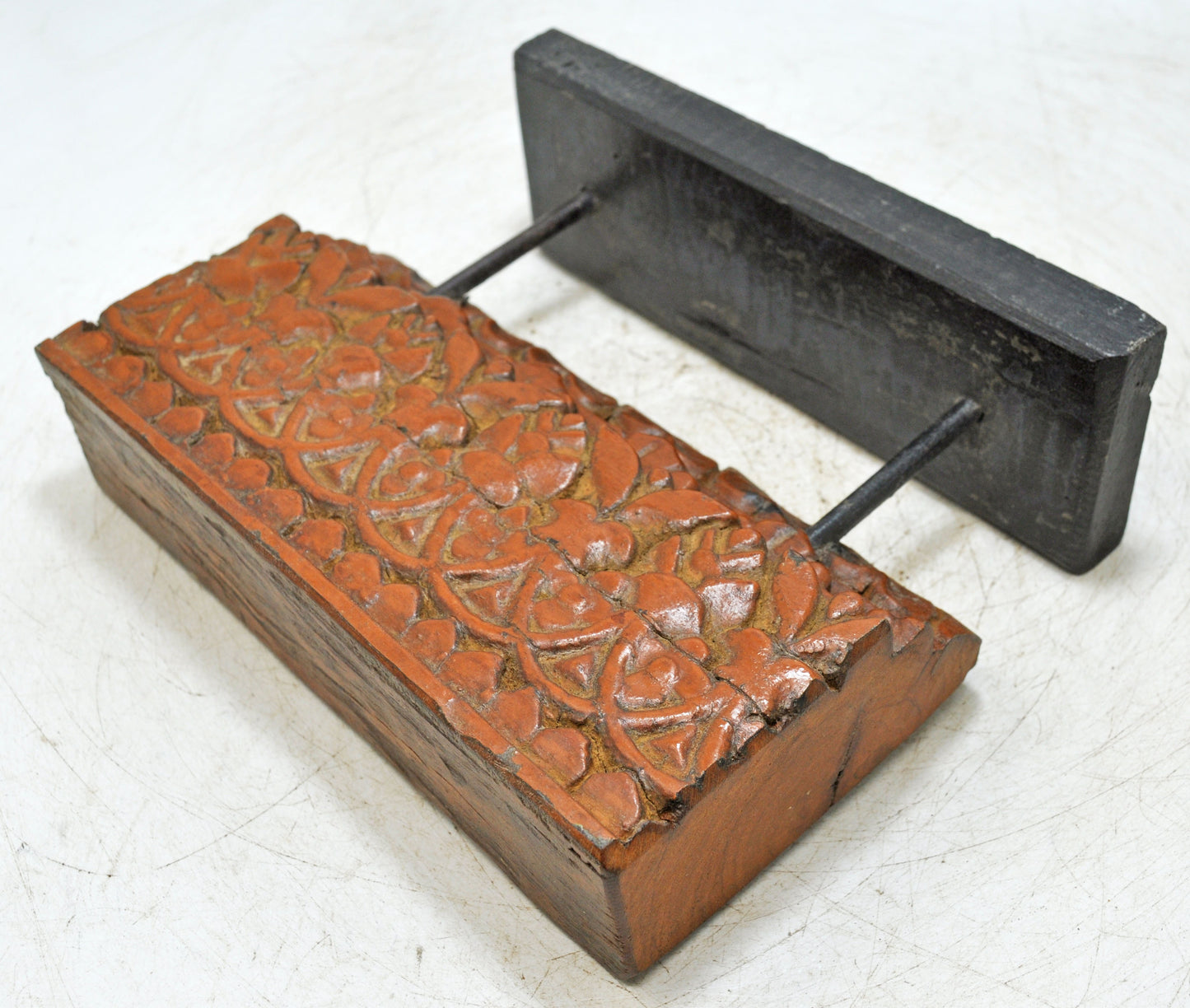 Antique Wooden Floral Carving Panel Plaque on Stand Original Old Hand Carved